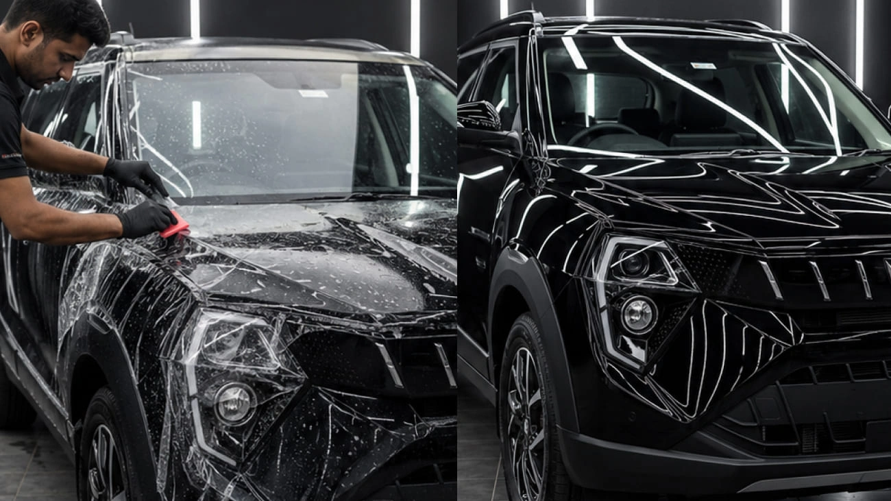 Mahindra XUV 7XO during PPF application and after completion