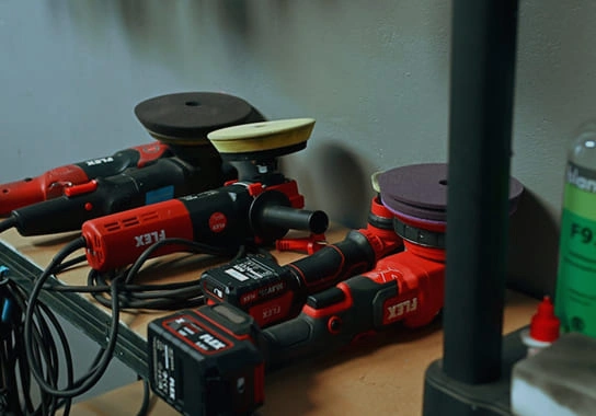 Professional car detailing equipment inside the studio