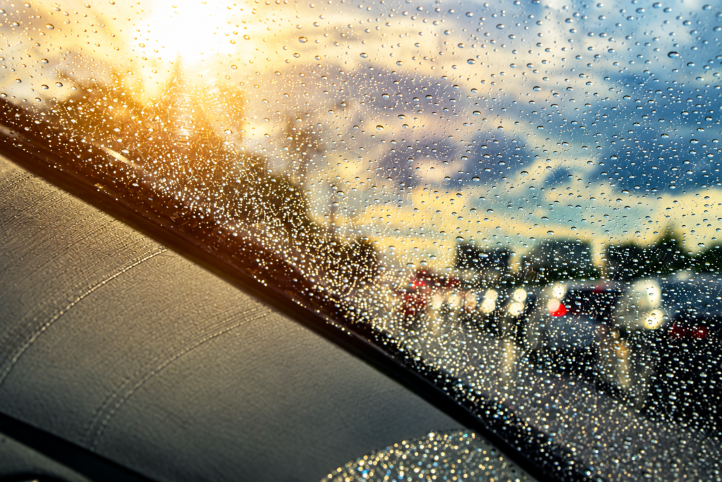 windshield water spots sunlight close up